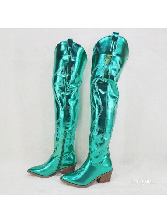 Mata Shoes Shoes - NIB Country Disco Cowboy Metallic Green Western Cowgirl OTK Thigh Boots